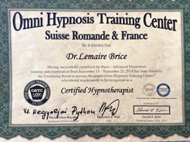 Docteur Brice Lemaire diplômé d'OMNI Hypnosis Training Center