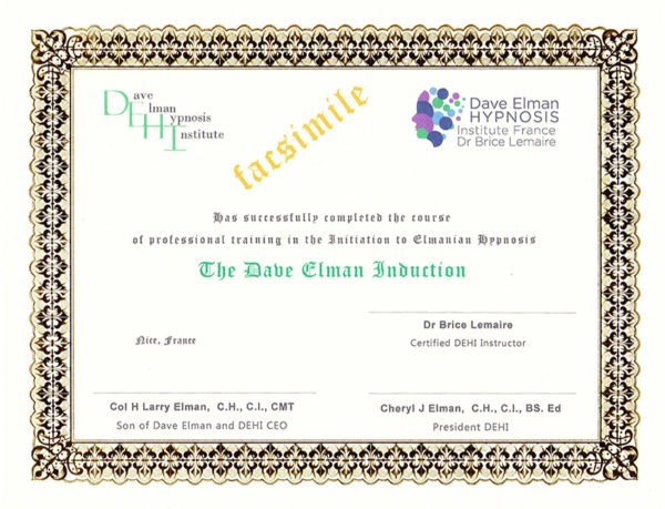 DEHI France - DIPLÔME officiel THE DAVE ELMAN INDUCTION